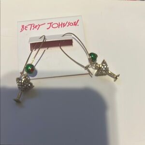 Betsey Johnson Silver and Green Martini Earrings